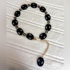 2- Vintage 1990 Black Fashion Disk and Gold Chain Belt​​